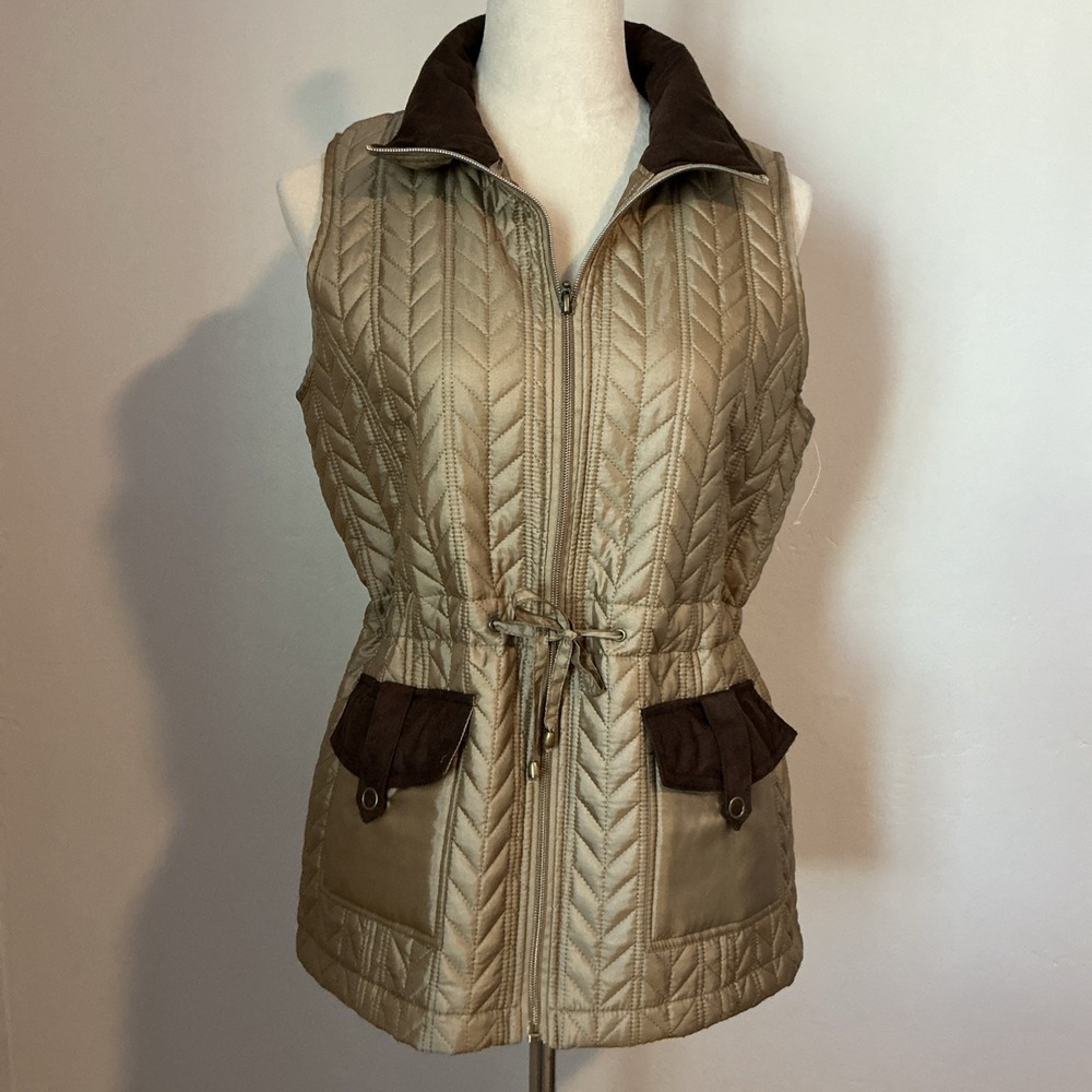 PUFFY VEST Mountain Lake Lined Women's‎ Size Small Quilted Metallic Gold Brown